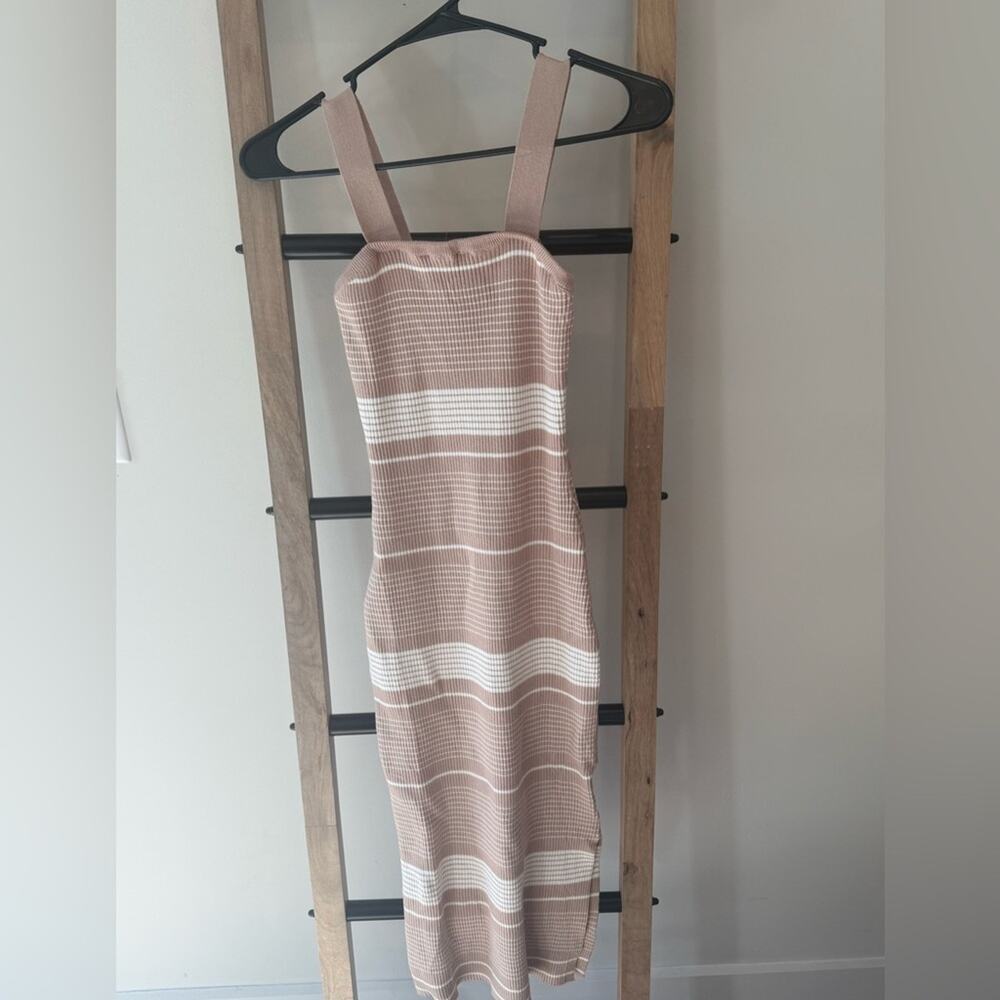 Striped Tan and White Women's Dress S